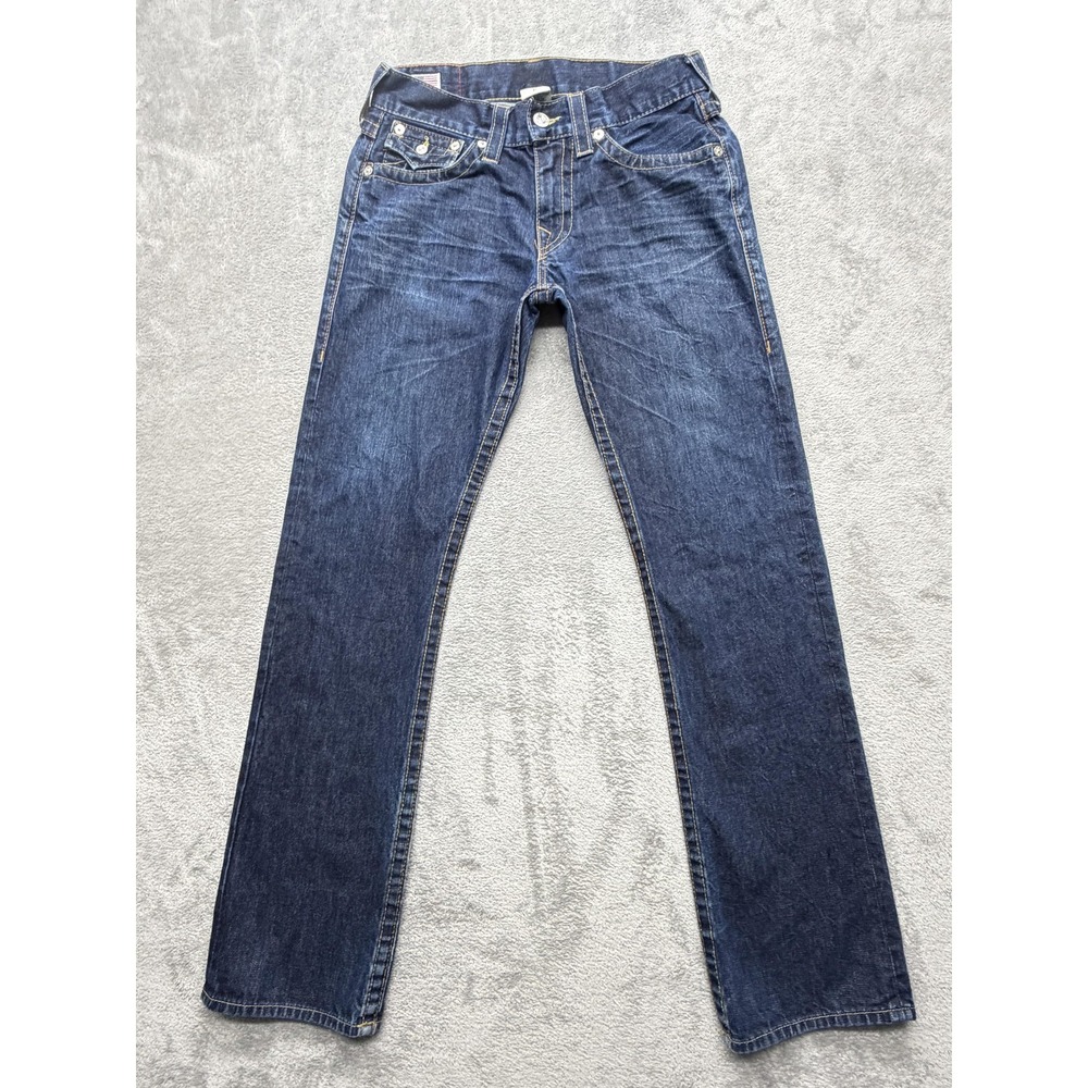 True Religion Jeans Mens Measured 33x33 Blue Straight Slim Denim Made In USA